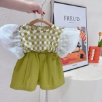 Girls Clothing Set New Summer Puff Sleeve Top & Shorts 2pcs Child Set Outfits Kids Clothing School Girl Outfit