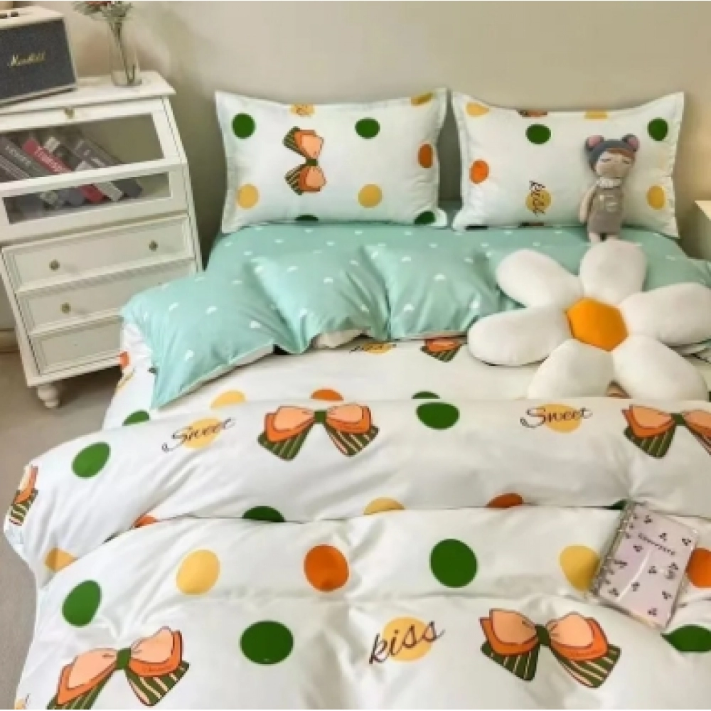 Bedsheets Set with Pillows Case Bed Linen Bow Comforter Spot Bedding Duvet Cover 220x240 Family Bed Linen Full Single Cute